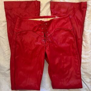 Revice Red Leather Tie-Up Jeans